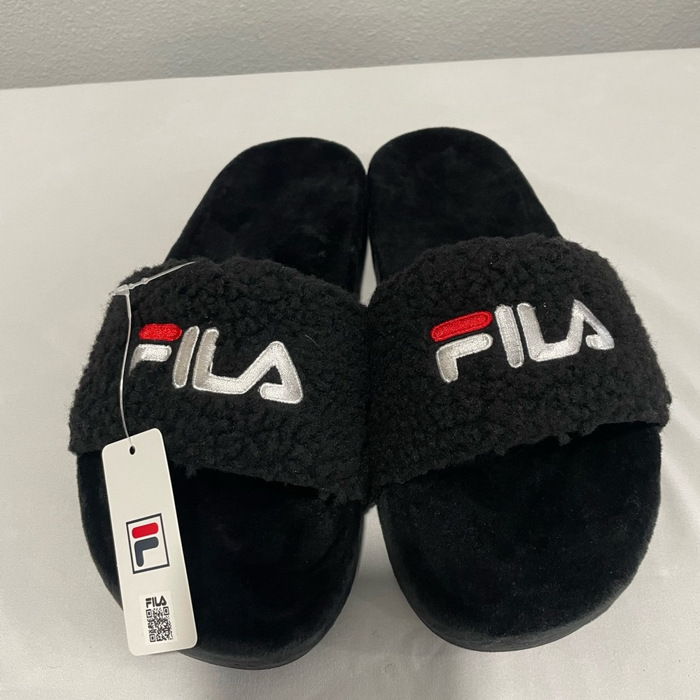Fila Fuzzy Black Slide Sandals
